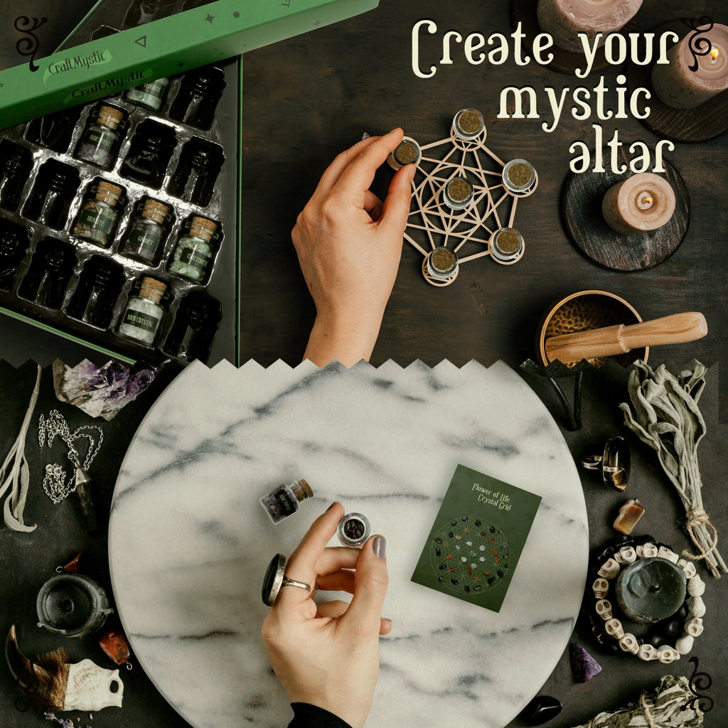 Set 21 Sticlute cu Mini Cristale si Pietre Naturale pentru Ritualuri Magice si Meditatie