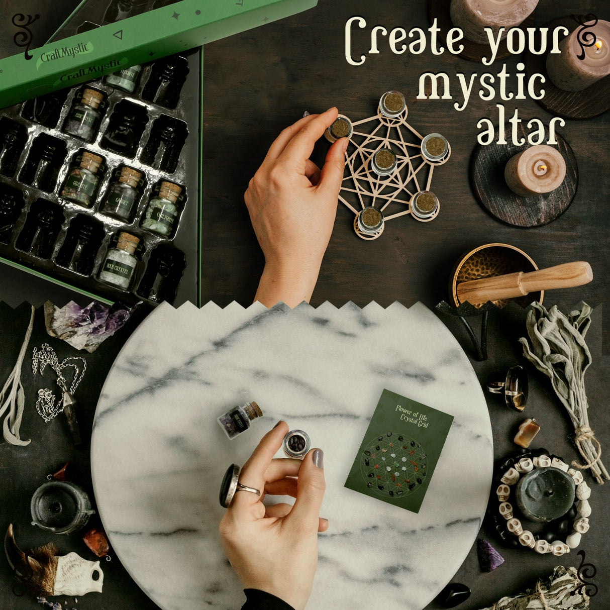 Set 21 Sticlute cu Mini Cristale si Pietre Naturale pentru Ritualuri Magice si Meditatie
