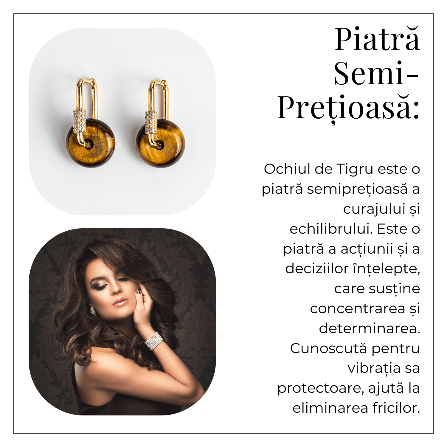 Bijuterie Protectoare – Cercei cu Piatra Ochi de Tigru model Pi