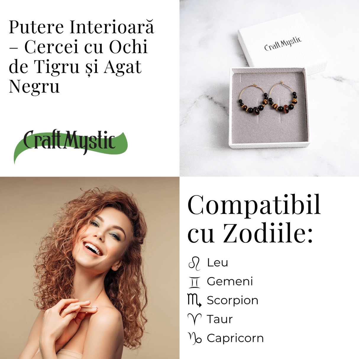 Putere Interioara – Cercei cu Ochi de Tigru si Agat Negru