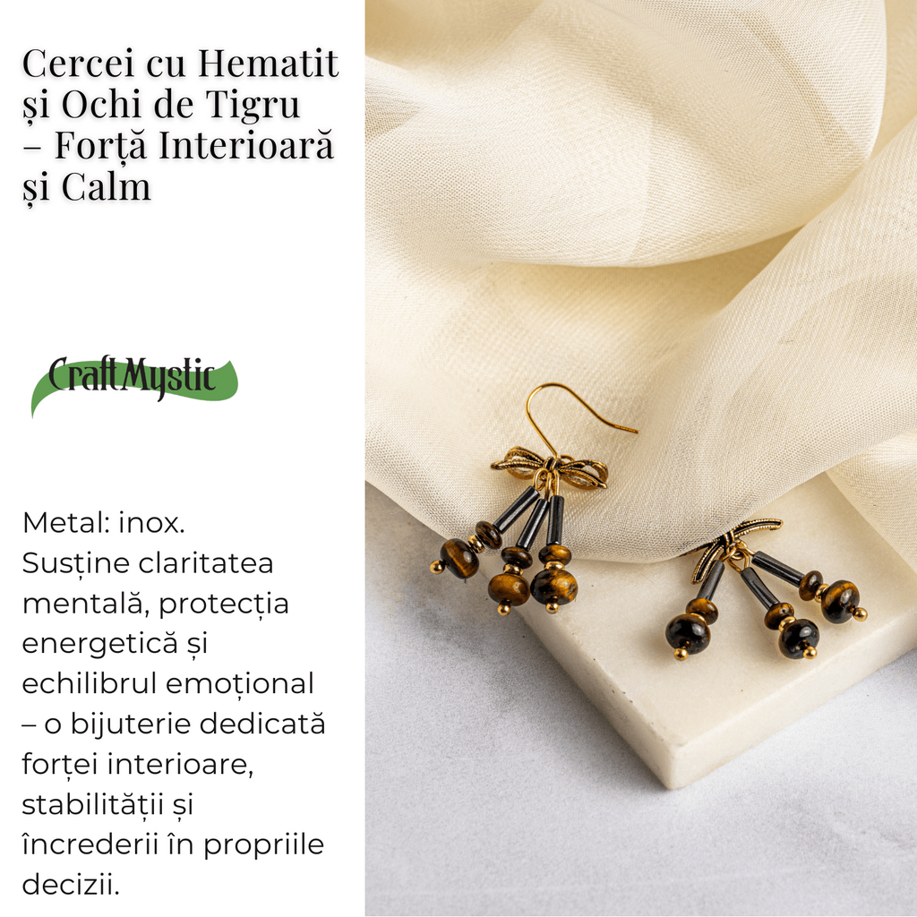 Forta Interioara si Calm – Cercei cu Hematit si Ochi de Tigru