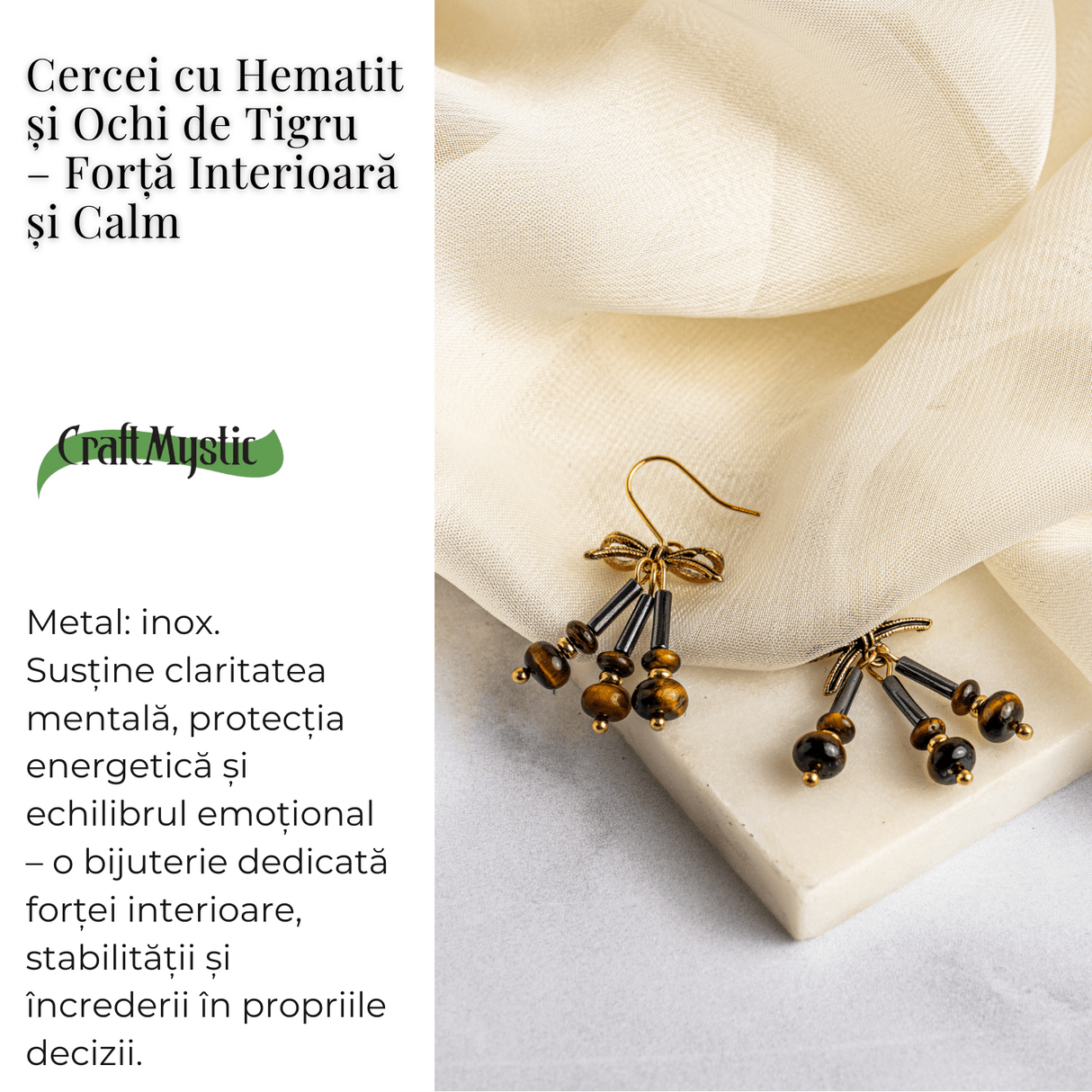 Forta Interioara si Calm – Cercei cu Hematit si Ochi de Tigru
