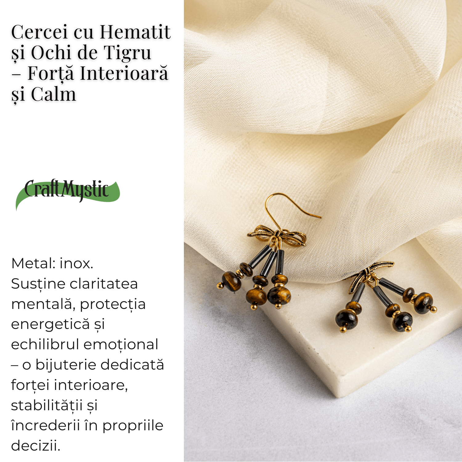 Forta Interioara si Calm – Cercei cu Hematit si Ochi de Tigru