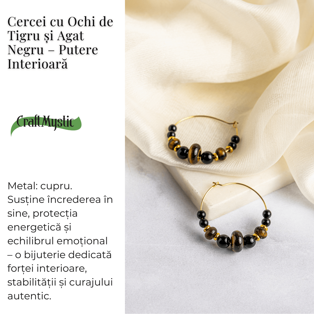 Putere Interioara – Cercei cu Ochi de Tigru si Agat Negru