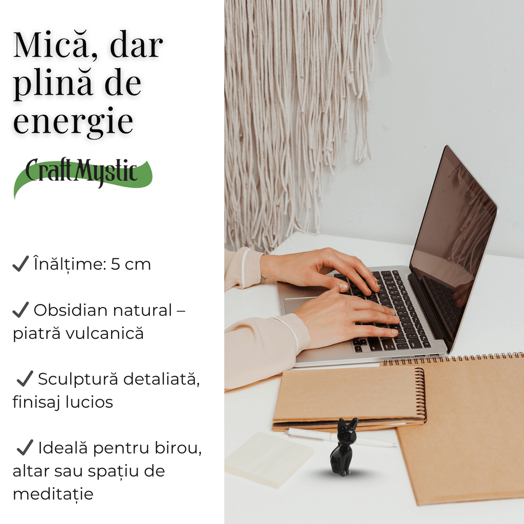 Paznica linistii – Pisicuta din Obsidian pentru Protectie si Claritate 5 cm inaltime