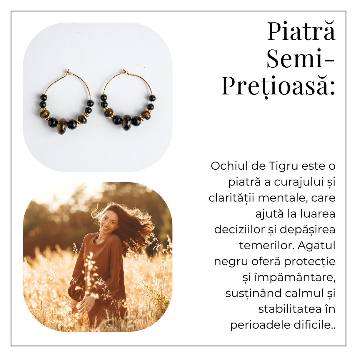 Putere Interioara – Cercei cu Ochi de Tigru si Agat Negru