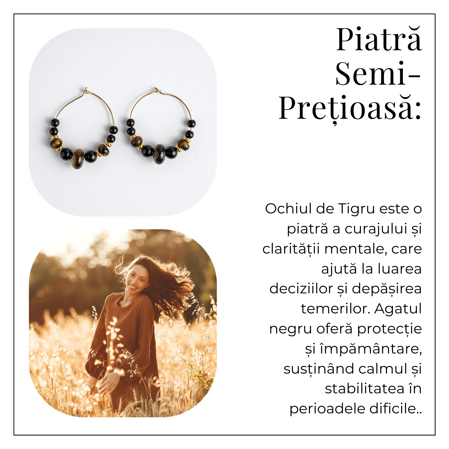 Putere Interioara – Cercei cu Ochi de Tigru si Agat Negru