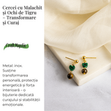 Transformare si Curaj – Cercei cu Malachit Sintetic si Ochi de Tigru