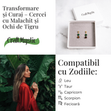 Transformare si Curaj – Cercei cu Malachit Sintetic si Ochi de Tigru