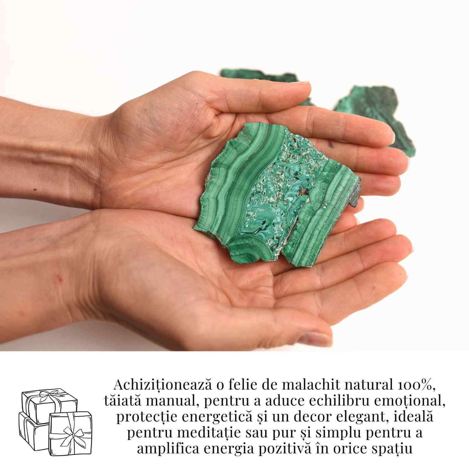Felie Malachit Natural 9-10 cm- Vindecare si Echilibru Energetic/ Felie Malachit 9-10 cm 95-105 grame