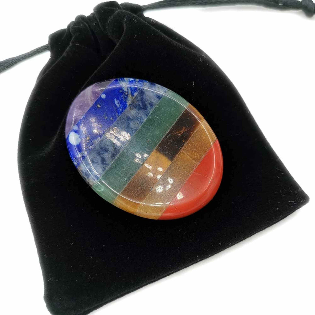 Forma ovala din pietre semipretioase 7 chakre pentru degetul mare