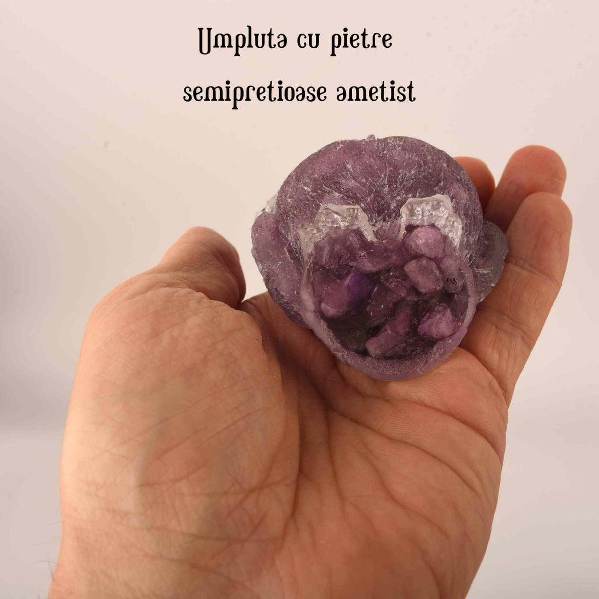 Figurina bufnita 75mm din rasina si pietre semipretioase Ametist