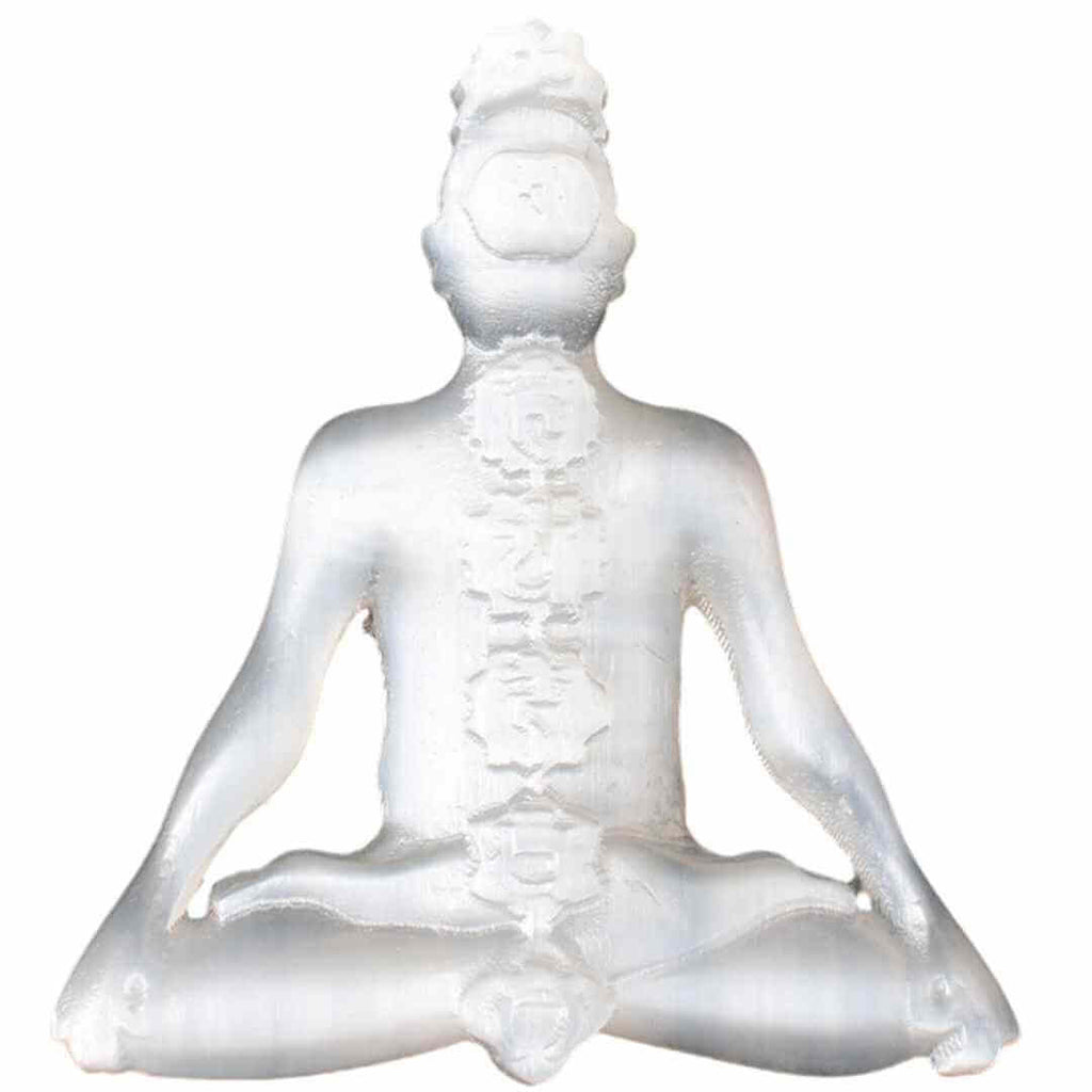Cristal de selenit sculptat in forma de femeie 10 cm cu cele 7 chakre - Pentru decor si vindecare energetica