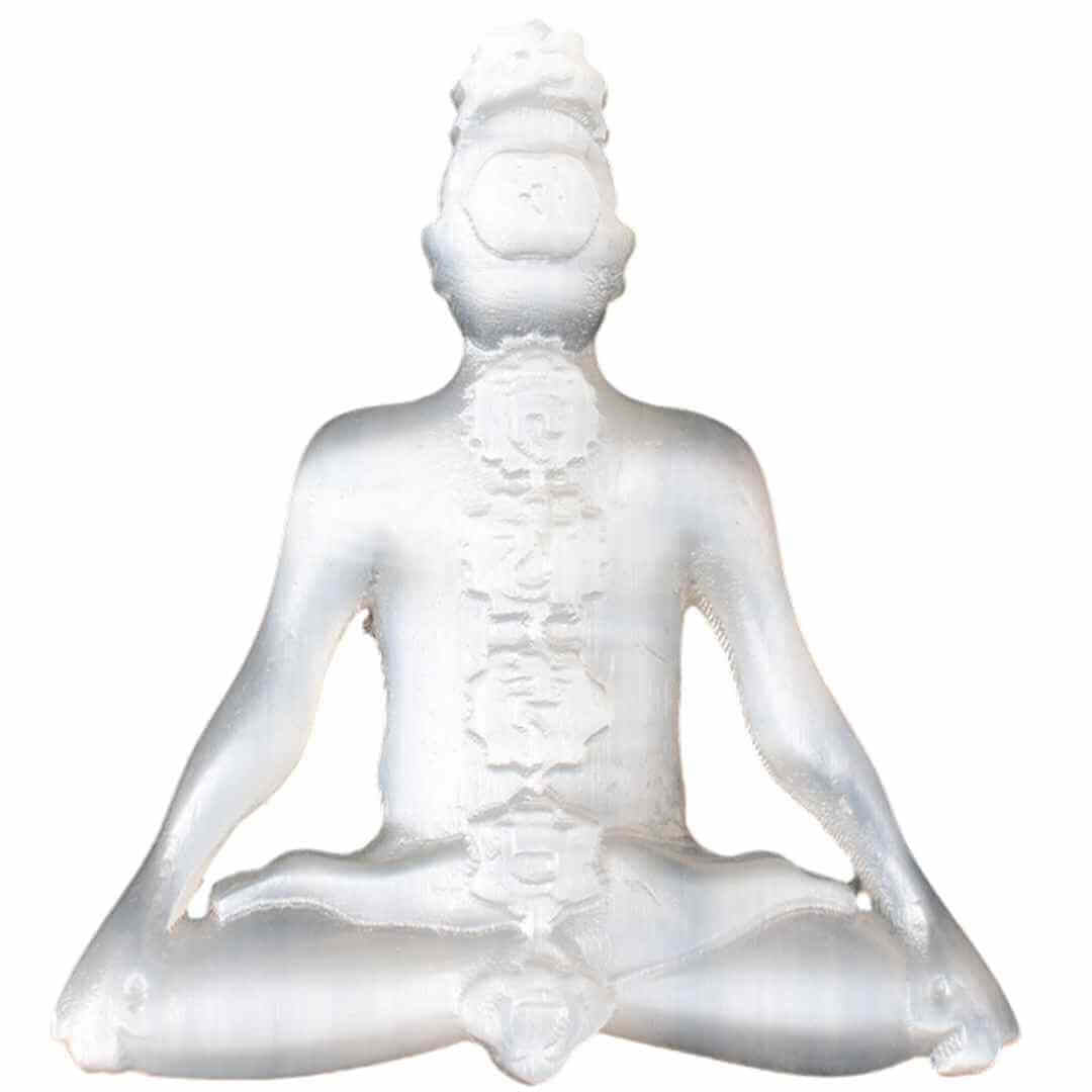 Cristal de selenit sculptat in forma de femeie 10 cm cu cele 7 chakre - Pentru decor si vindecare energetica