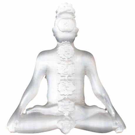 Cristal de selenit sculptat in forma de femeie 10 cm cu cele 7 chakre - Pentru decor si vindecare energetica