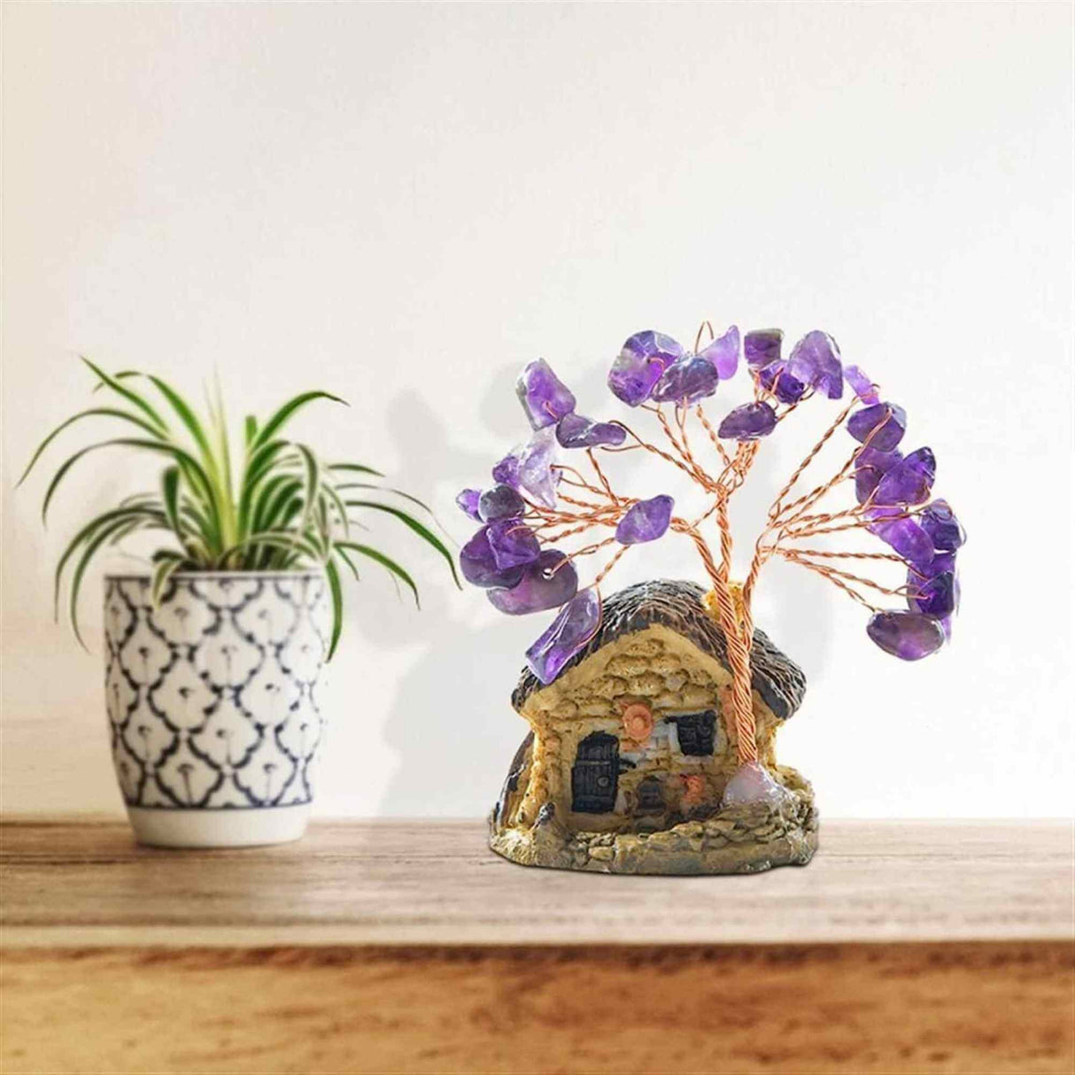 Figurina casuta cu ramuri din cristale naturale Ametist