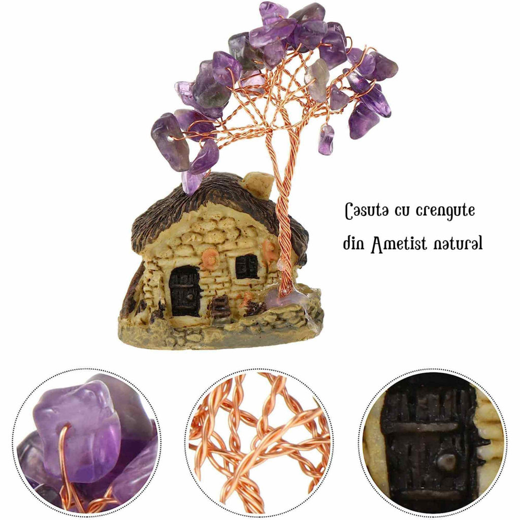 Figurina casuta cu ramuri din cristale naturale Ametist