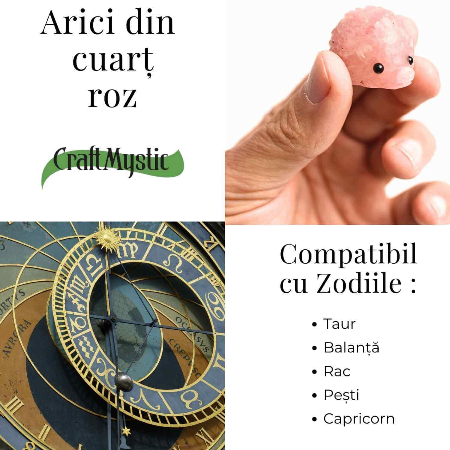 Figurina arici din Cuart Roz 4 cm – Vindecare emotionala si iubire