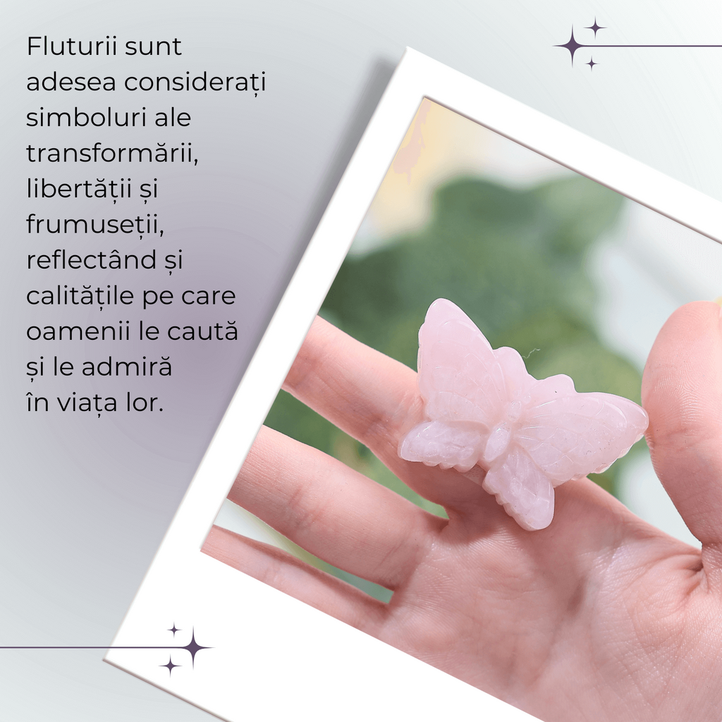 Figurina Fluture din Cuart Roz Natural, 5 cm