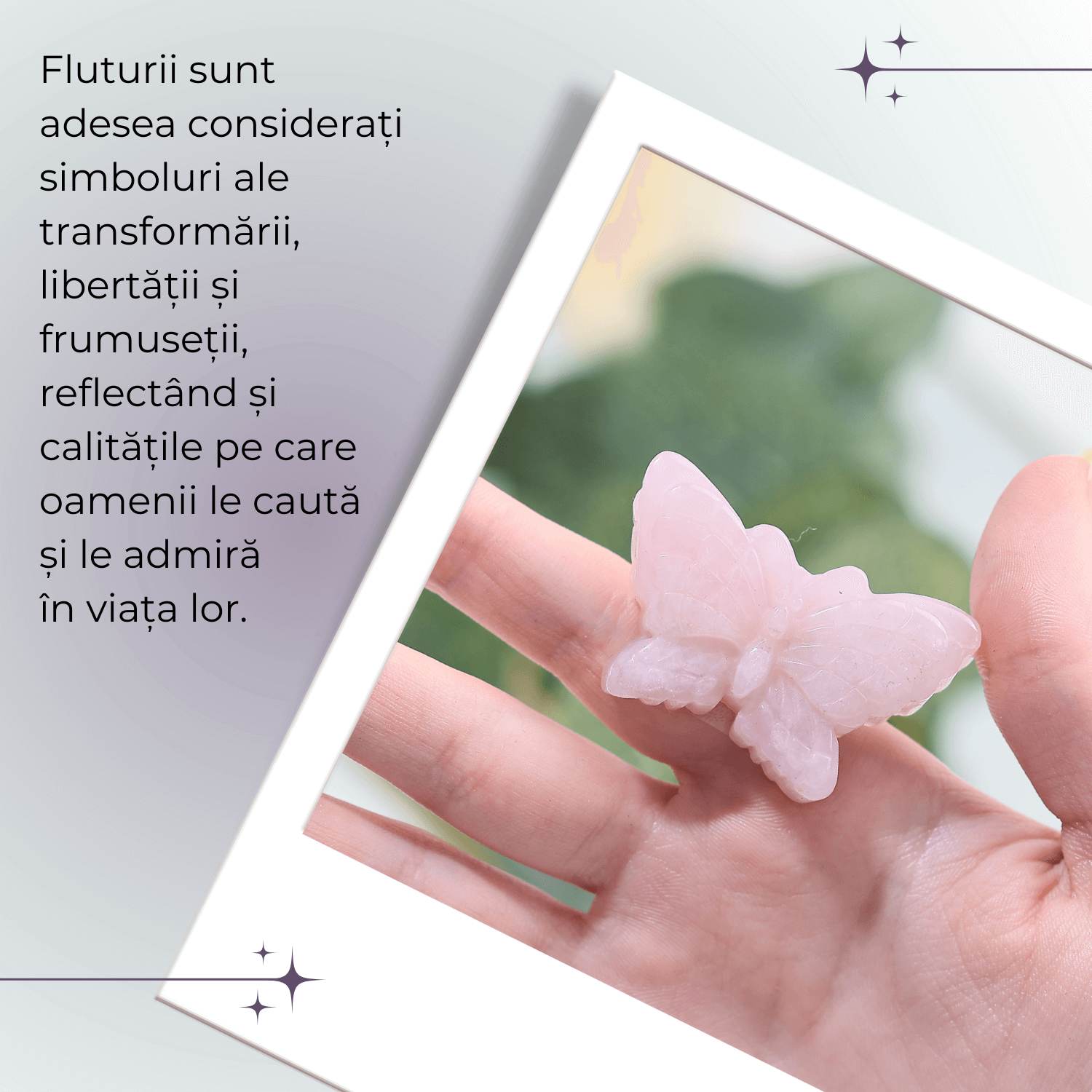 Figurina Fluture din Cuart Roz Natural, 5 cm