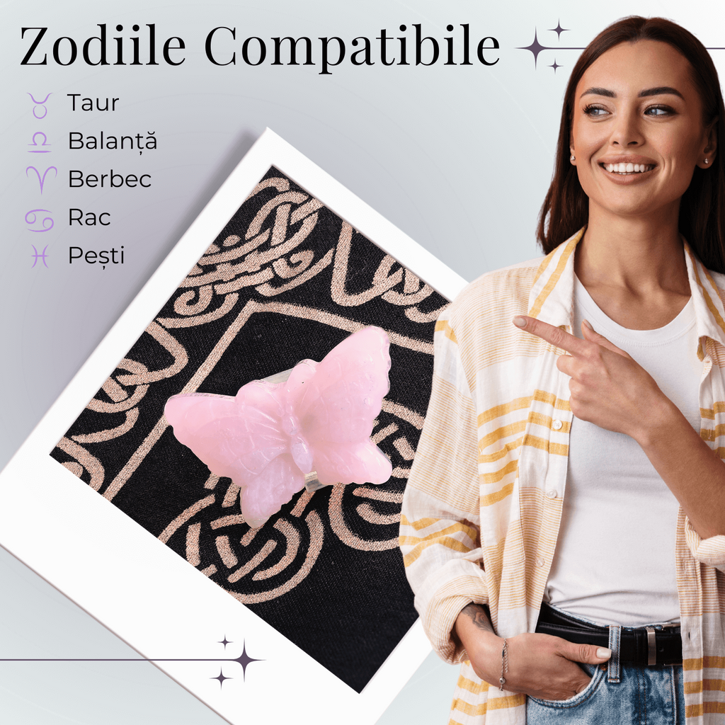 Figurina Fluture din Cuart Roz Natural, 5 cm