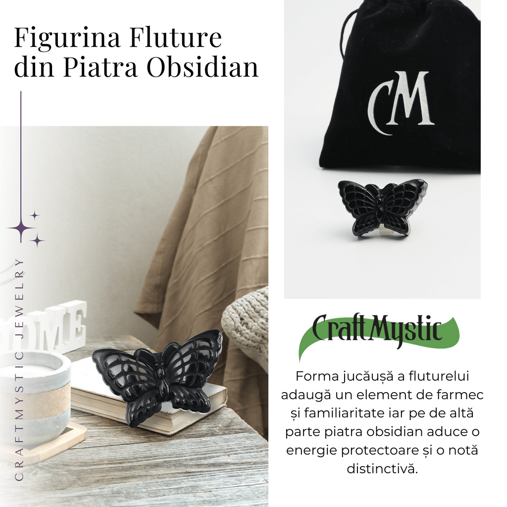 Figurina Fluture din Obsidian Natural, 5 cm
