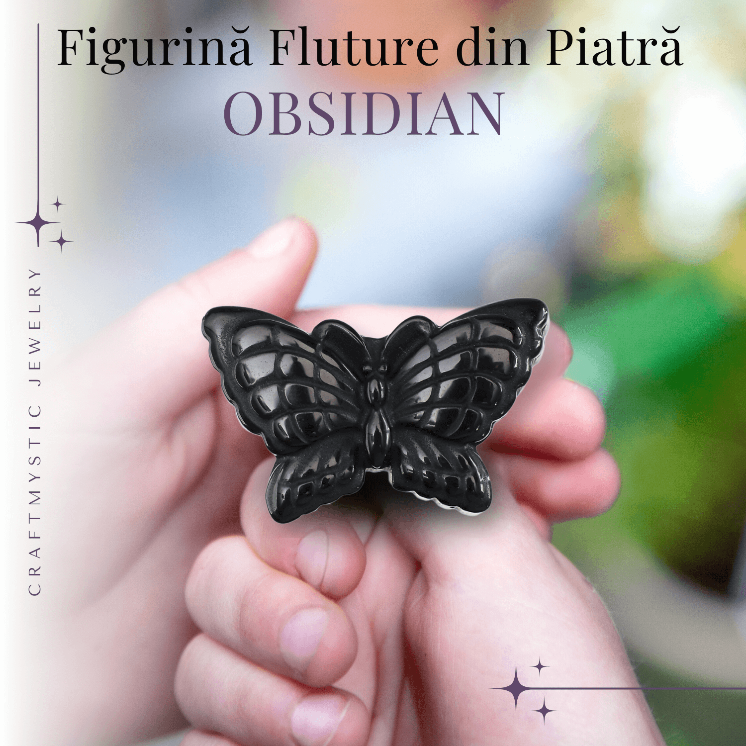 Figurina Fluture din Obsidian Natural, 5 cm