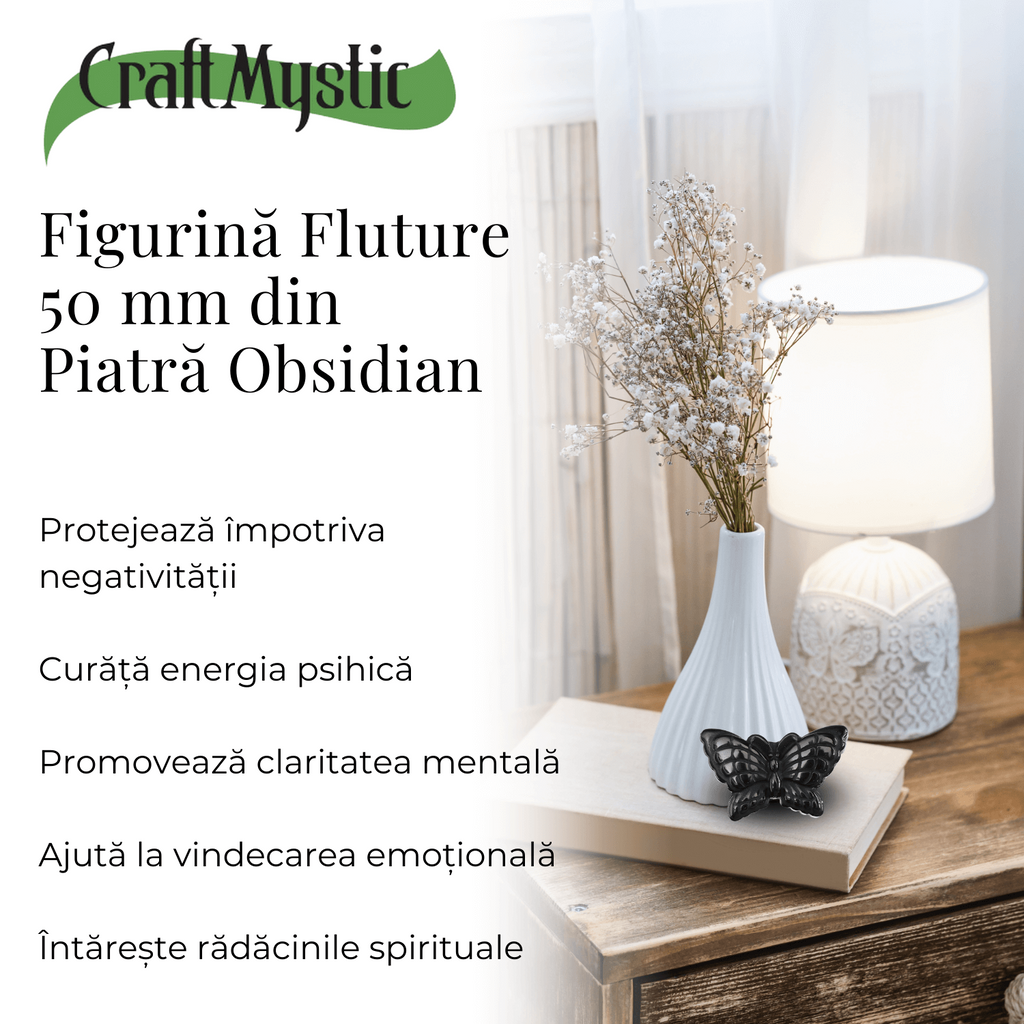 Figurina Fluture din Obsidian Natural, 5 cm