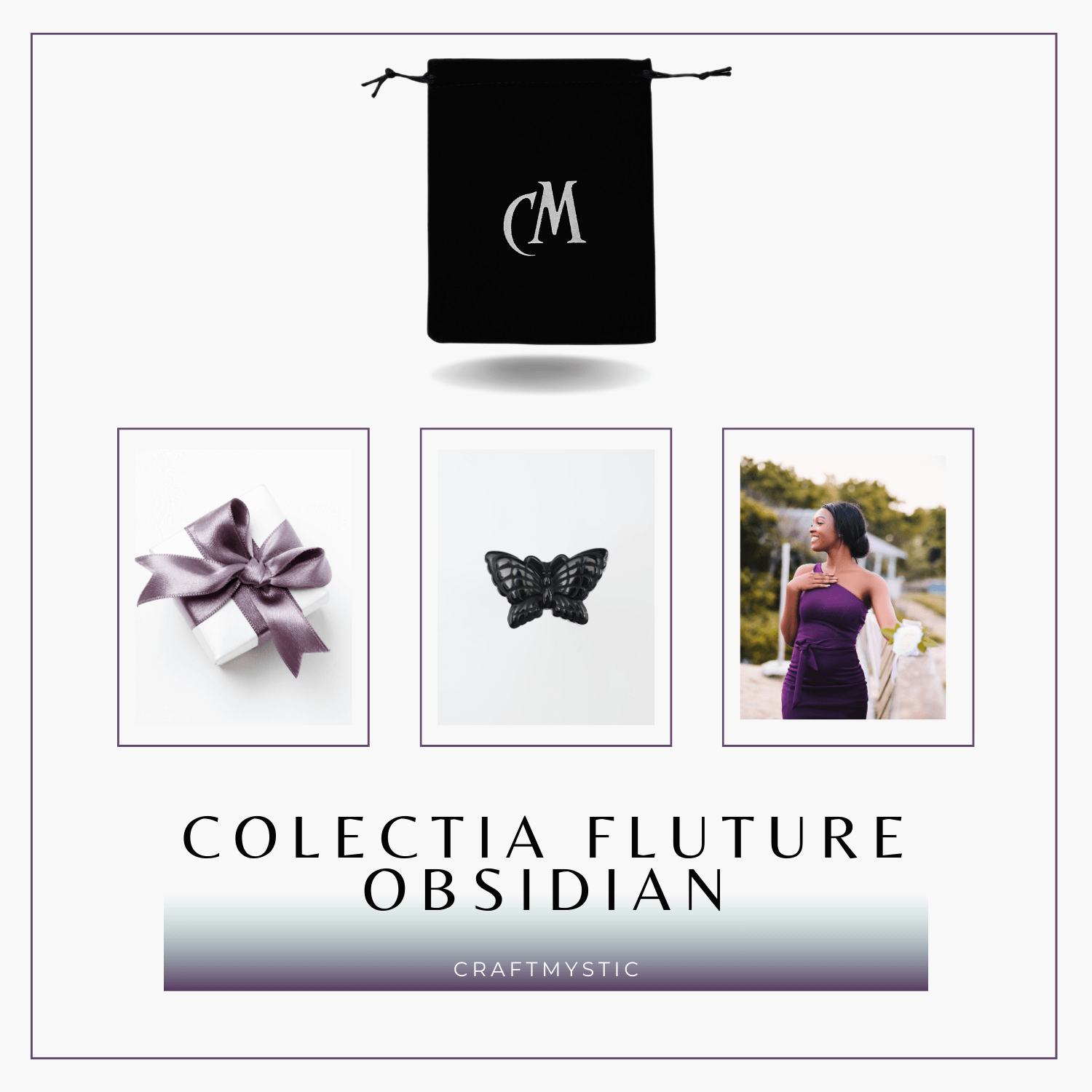 Figurina Fluture din Obsidian Natural, 5 cm