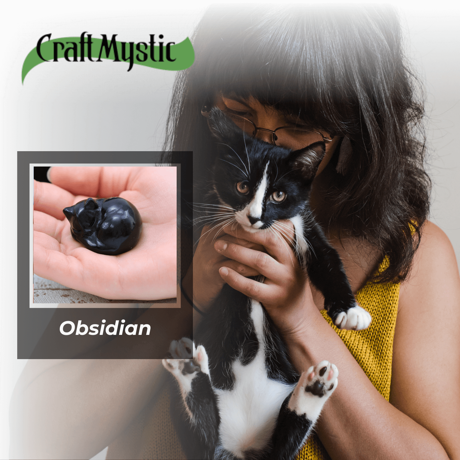 Figurina Pisicuta Adormita 4 cm din Obsidian Natural