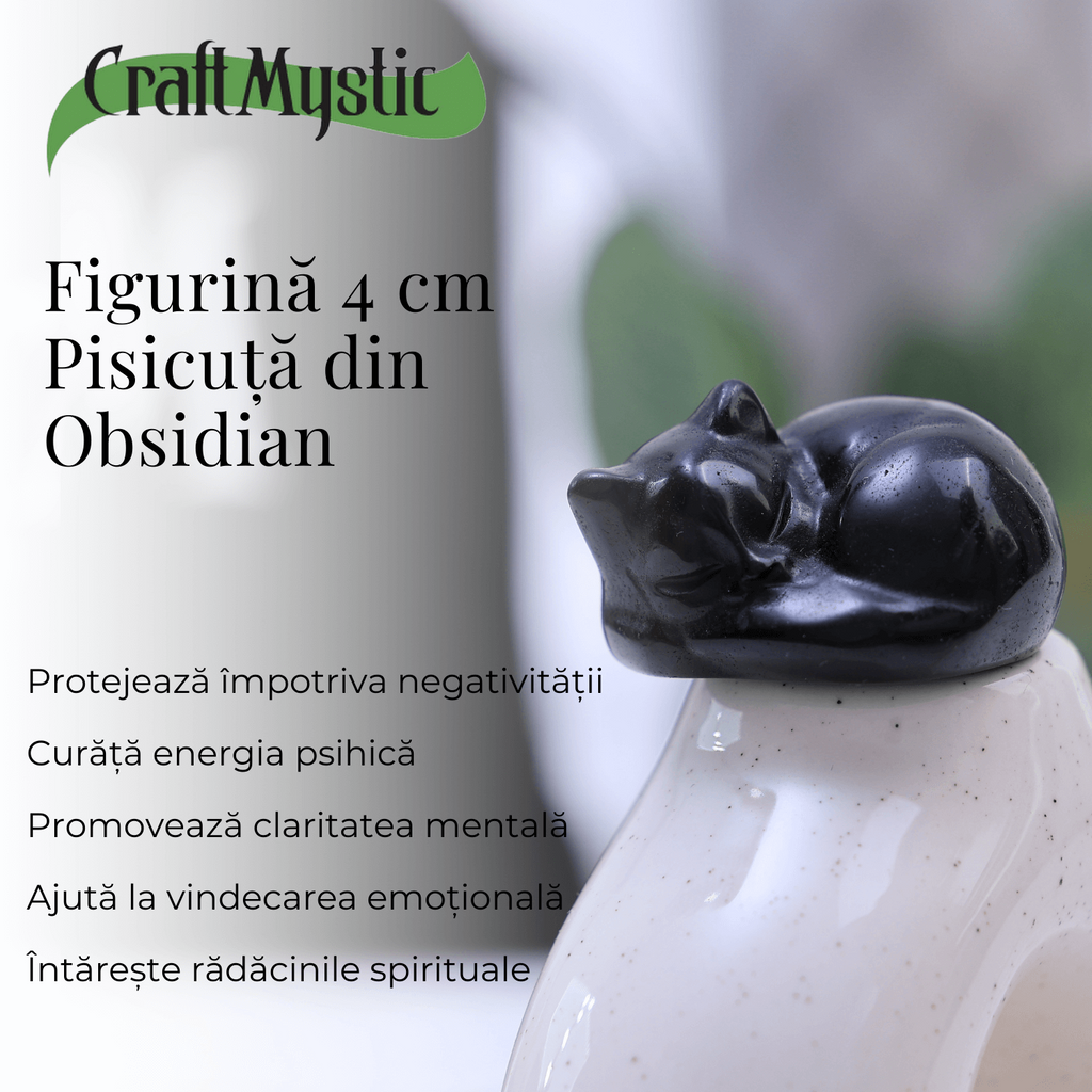 Figurina Pisicuta Adormita 4 cm din Obsidian Natural