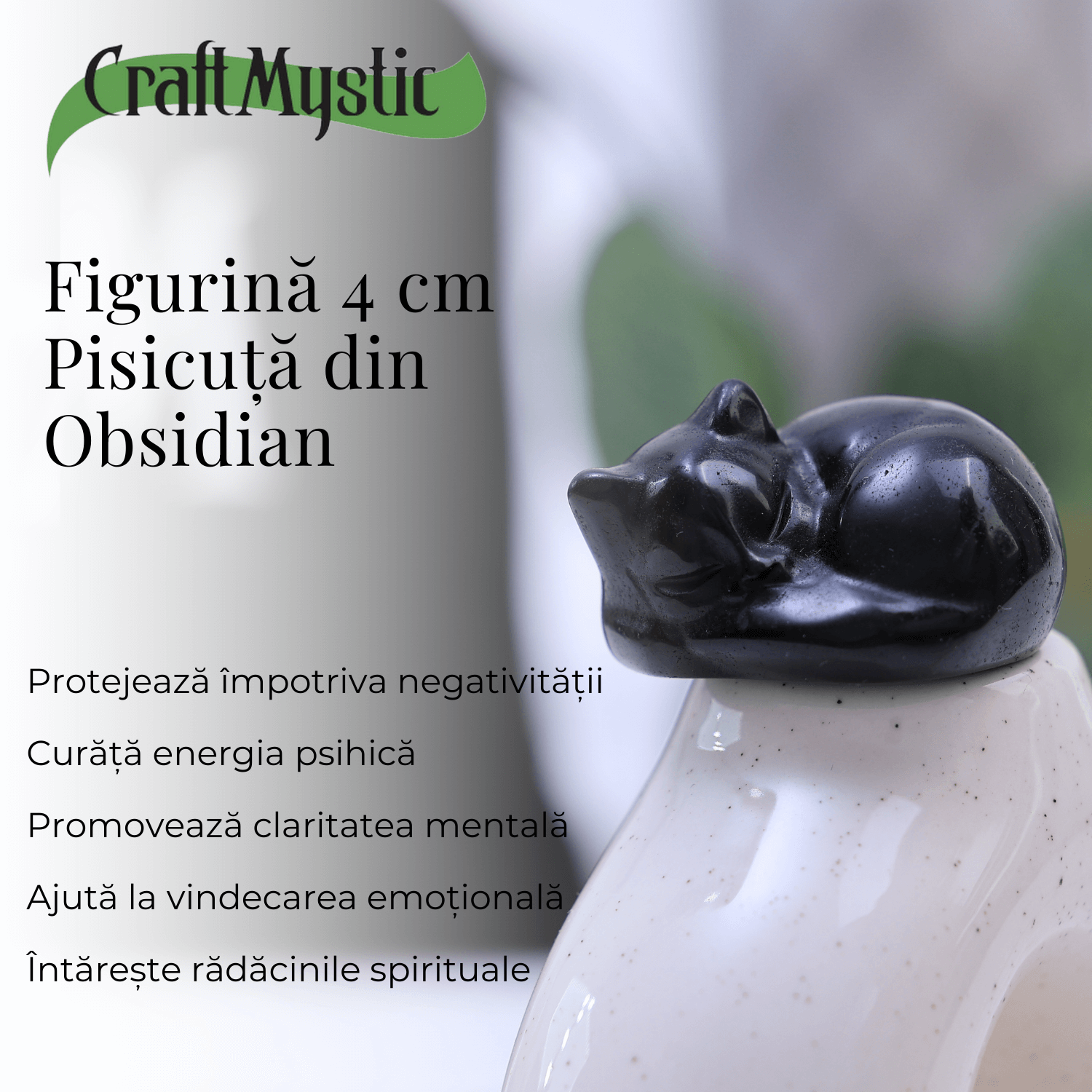 Figurina Pisicuta Adormita 4 cm din Obsidian Natural