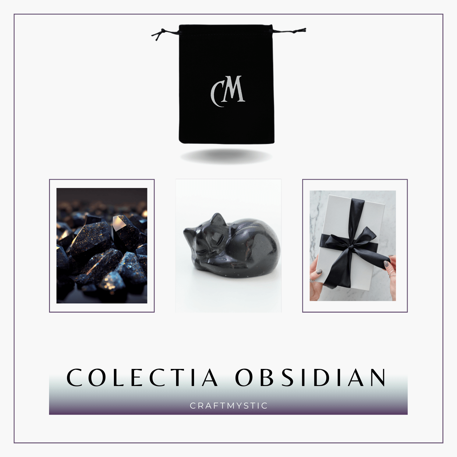 Figurina Pisicuta Adormita 4 cm din Obsidian Natural
