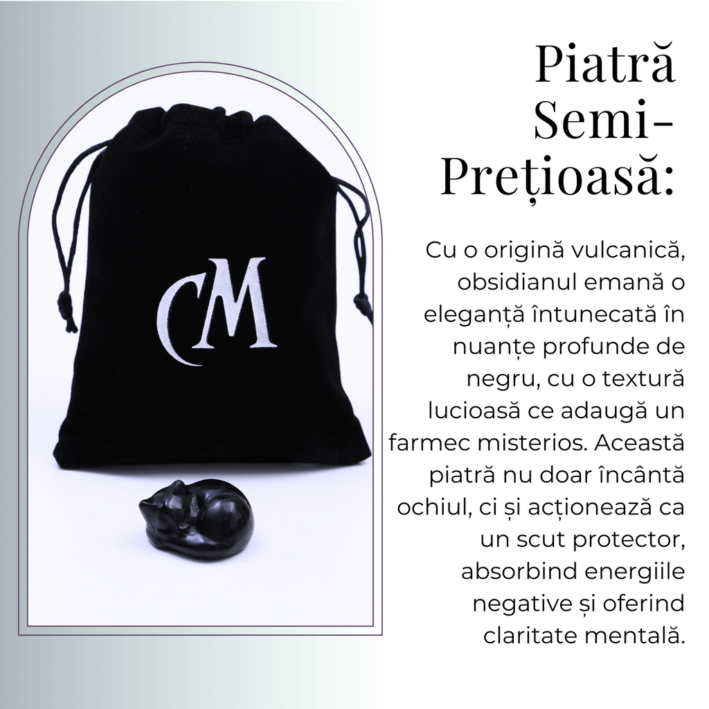 Figurina Pisicuta Adormita 4 cm din Obsidian Natural