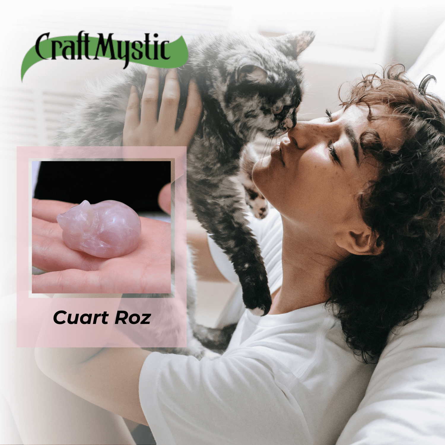 Figurina Pisicuta Adormita 4 cm din Cuart Roz - Iubire si Liniste