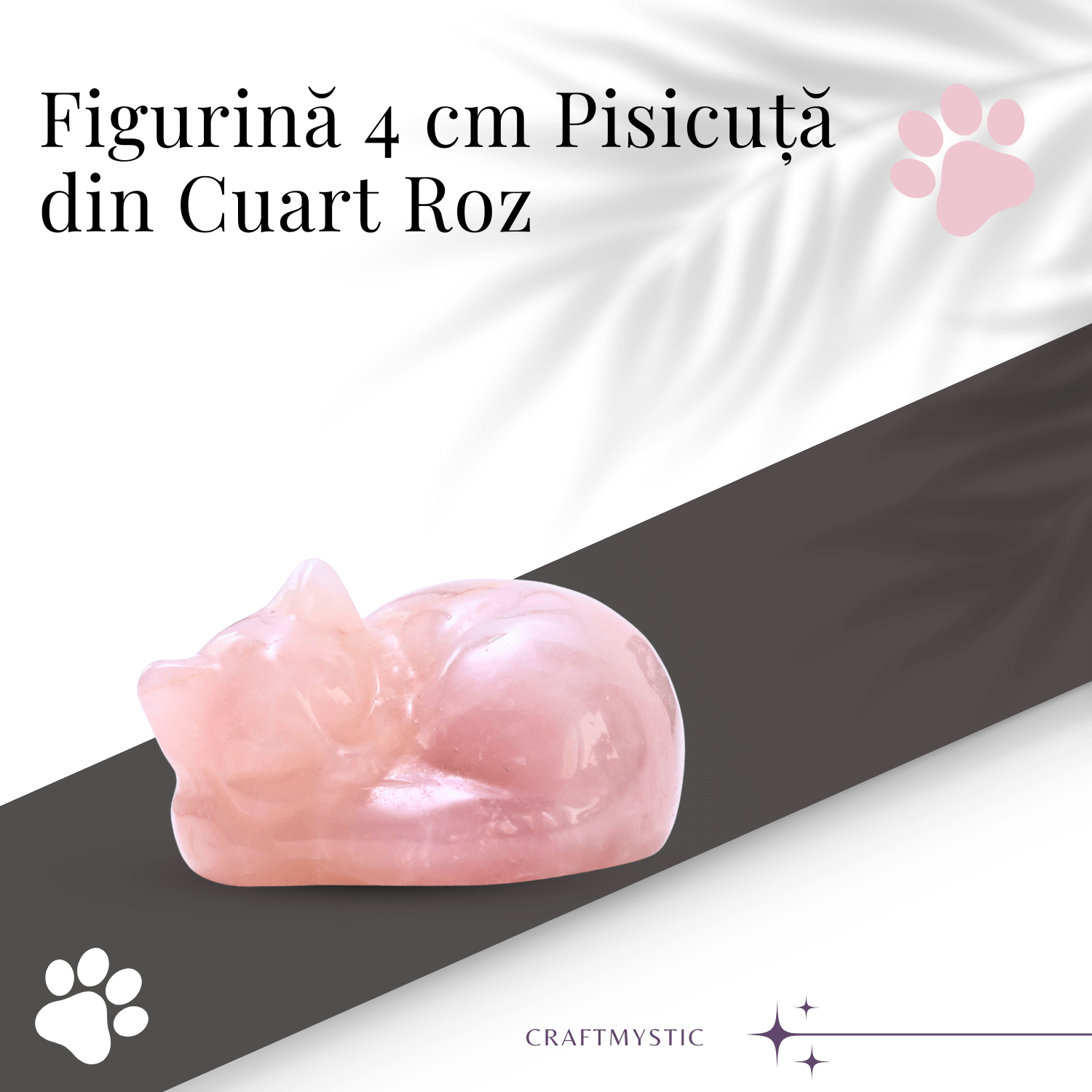 Figurina Pisicuta Adormita 4 cm din Cuart Roz - Iubire si Liniste