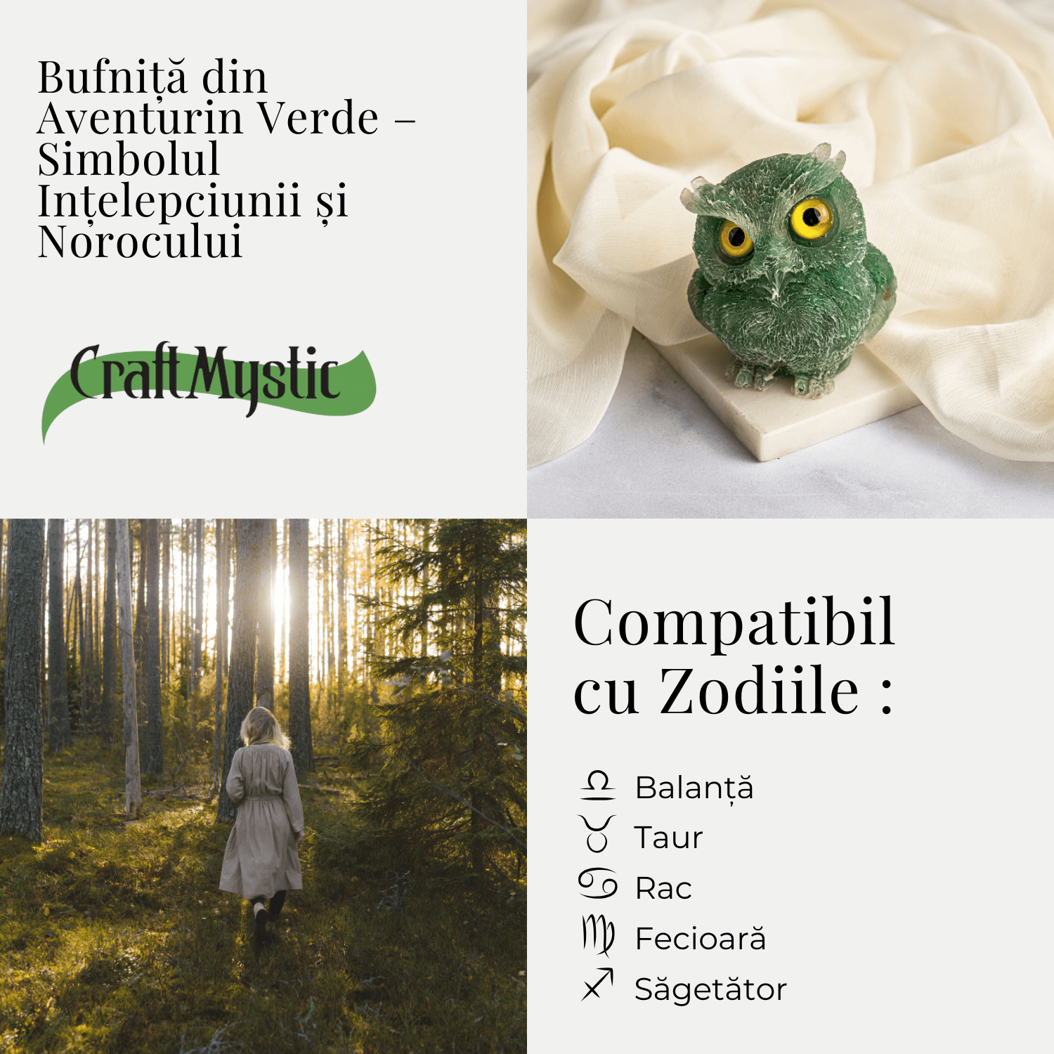 Bufnita din Aventurin Verde – Simbolul Intelepciunii si Norocului