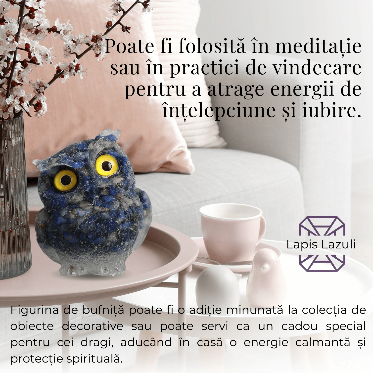 Figurina Bufnita din Lapis Lazuli – Talisman de Intelepciune si Protectie