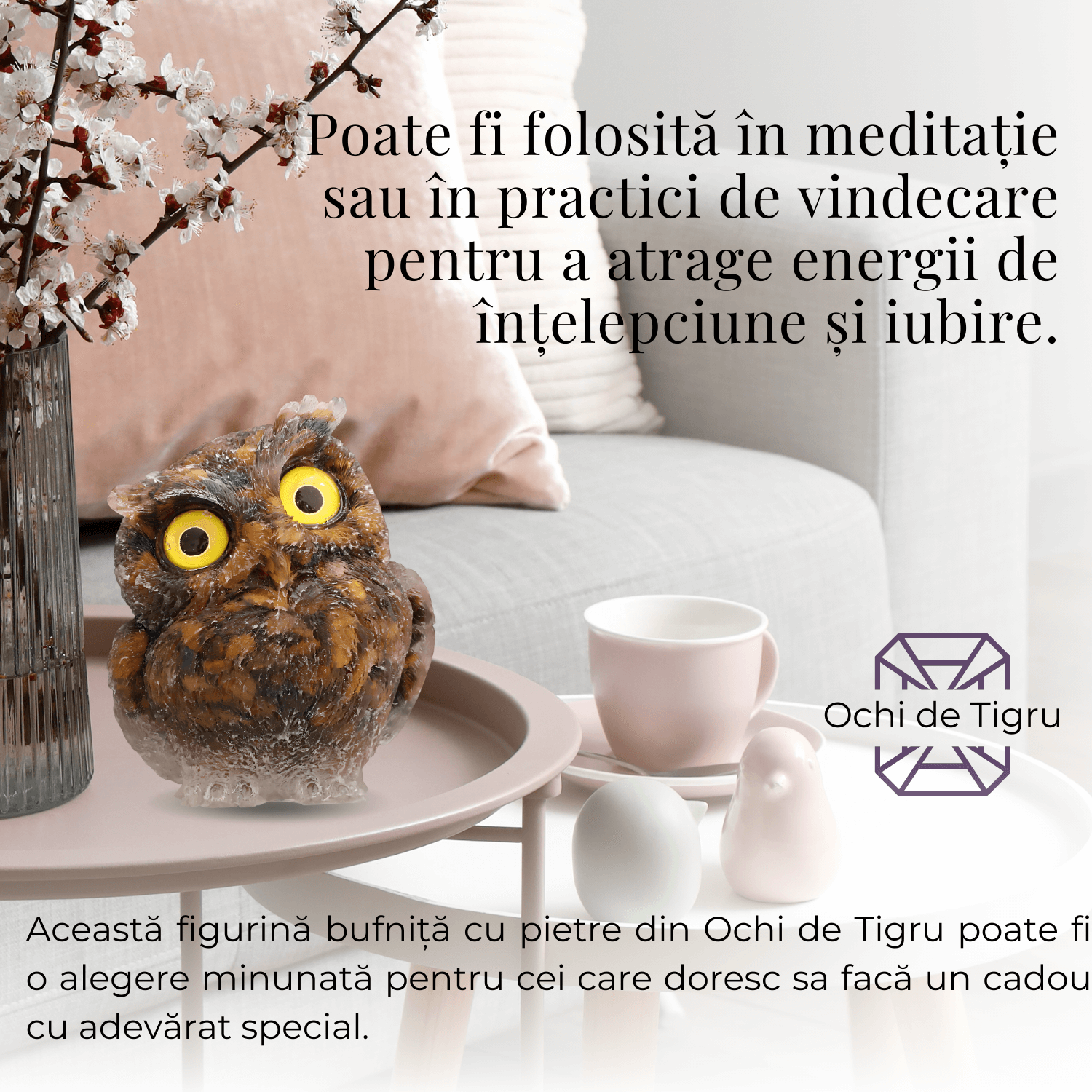 Figurina Bufnita din Ochi de Tigru – Protectie si Claritate Mentala