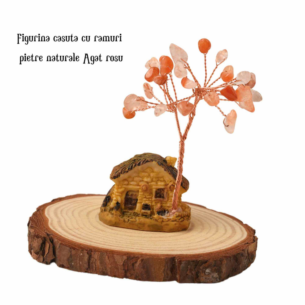 Figurina casuta cu ramuri din cristale naturale Agat Rosu