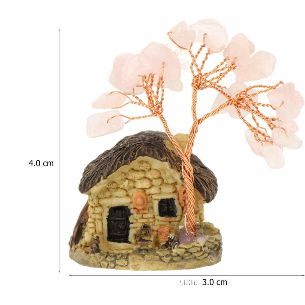 Figurina casuta cu ramuri din cristale naturale Cuart Roz