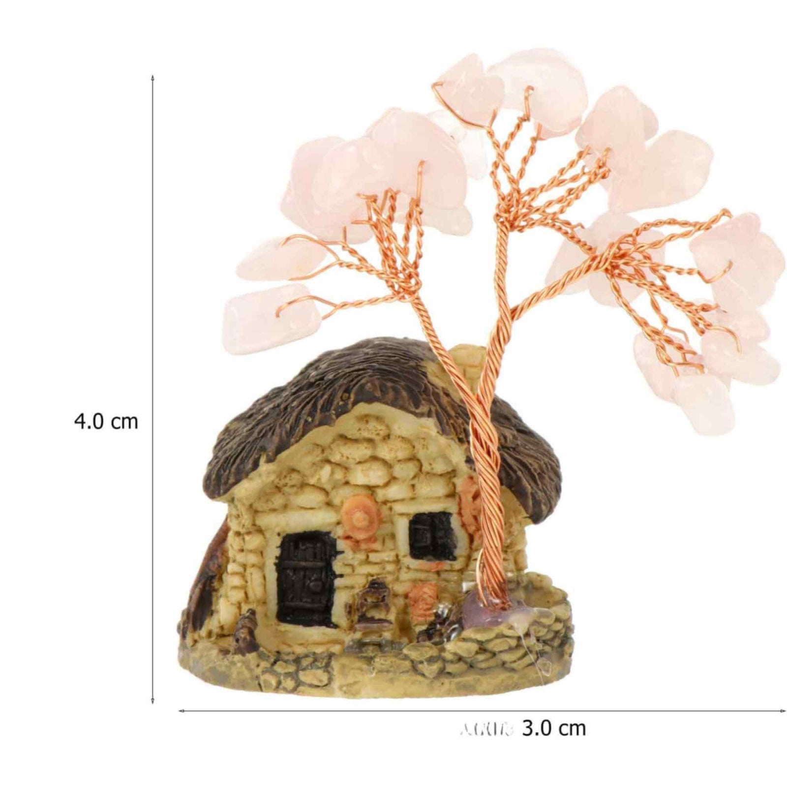 Figurina casuta cu ramuri din cristale naturale Cuart Roz