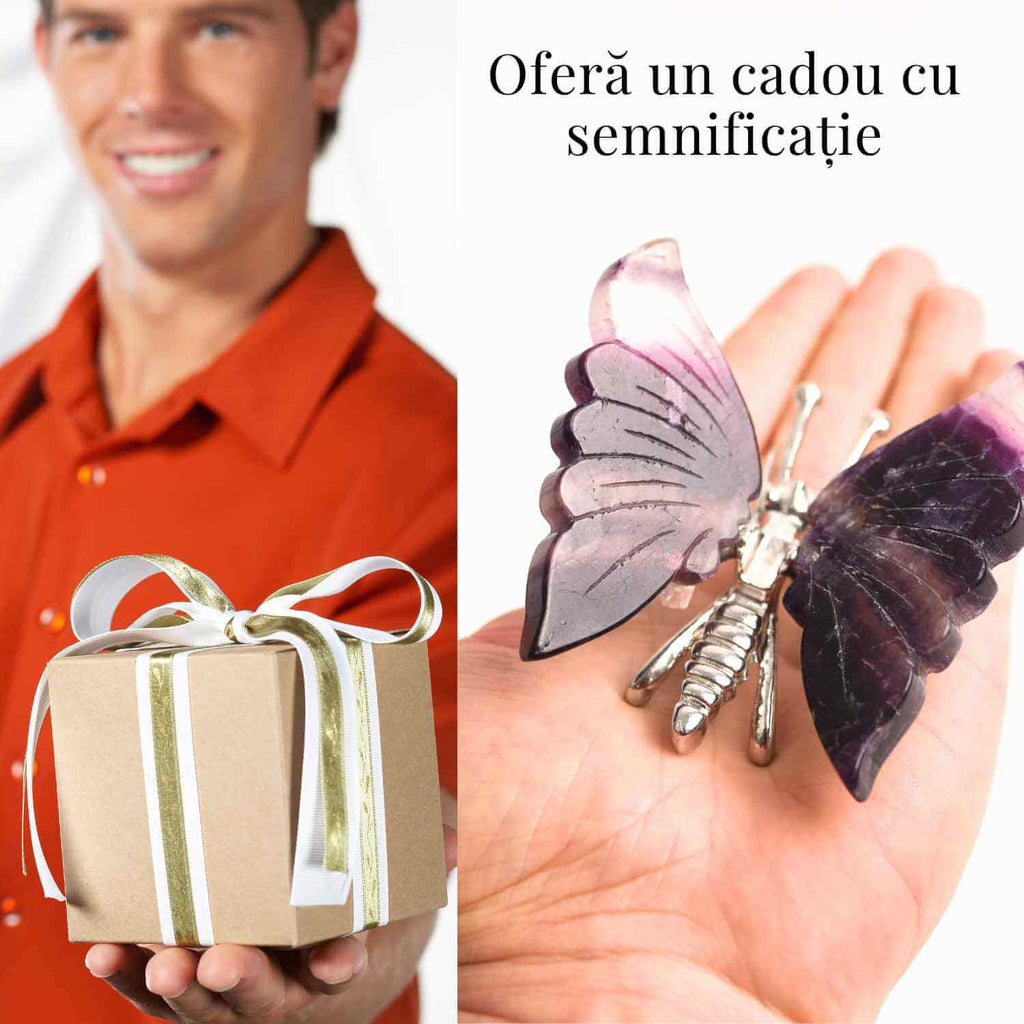Figurina Fluture din Fluorit Curcubeu - Claritate si Echilibru