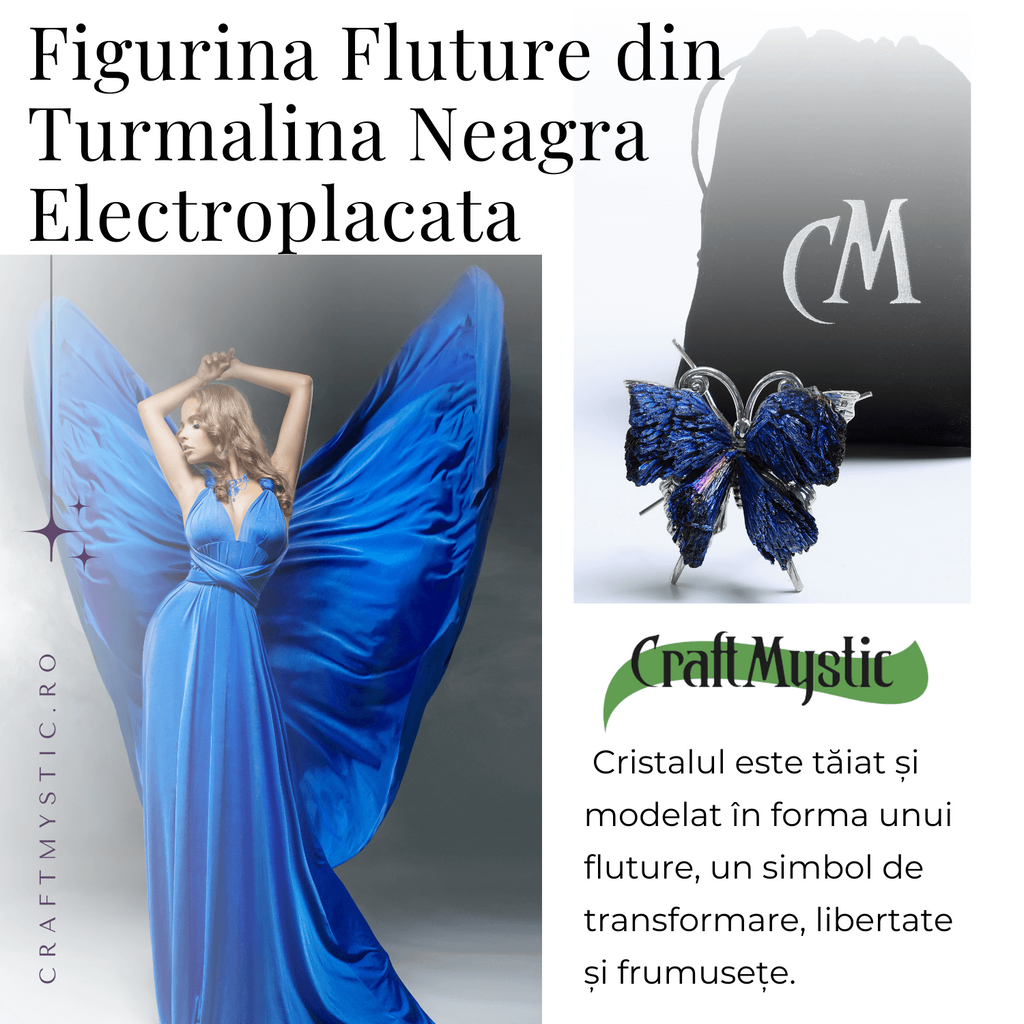 Figurina Fluture din Turmalina Neagra Electroplacata