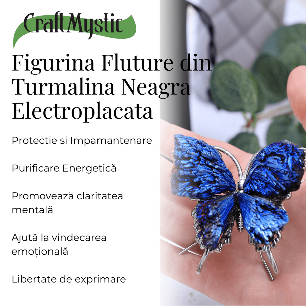 Figurina Fluture din Turmalina Neagra Electroplacata