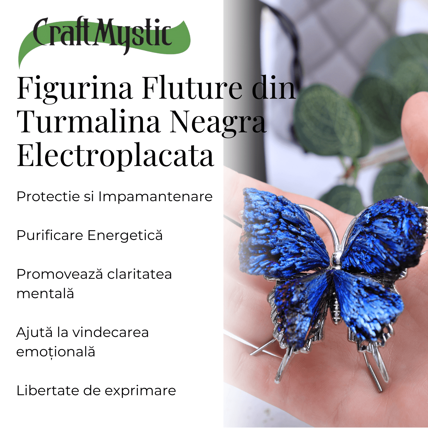 Figurina Fluture din Turmalina Neagra Electroplacata