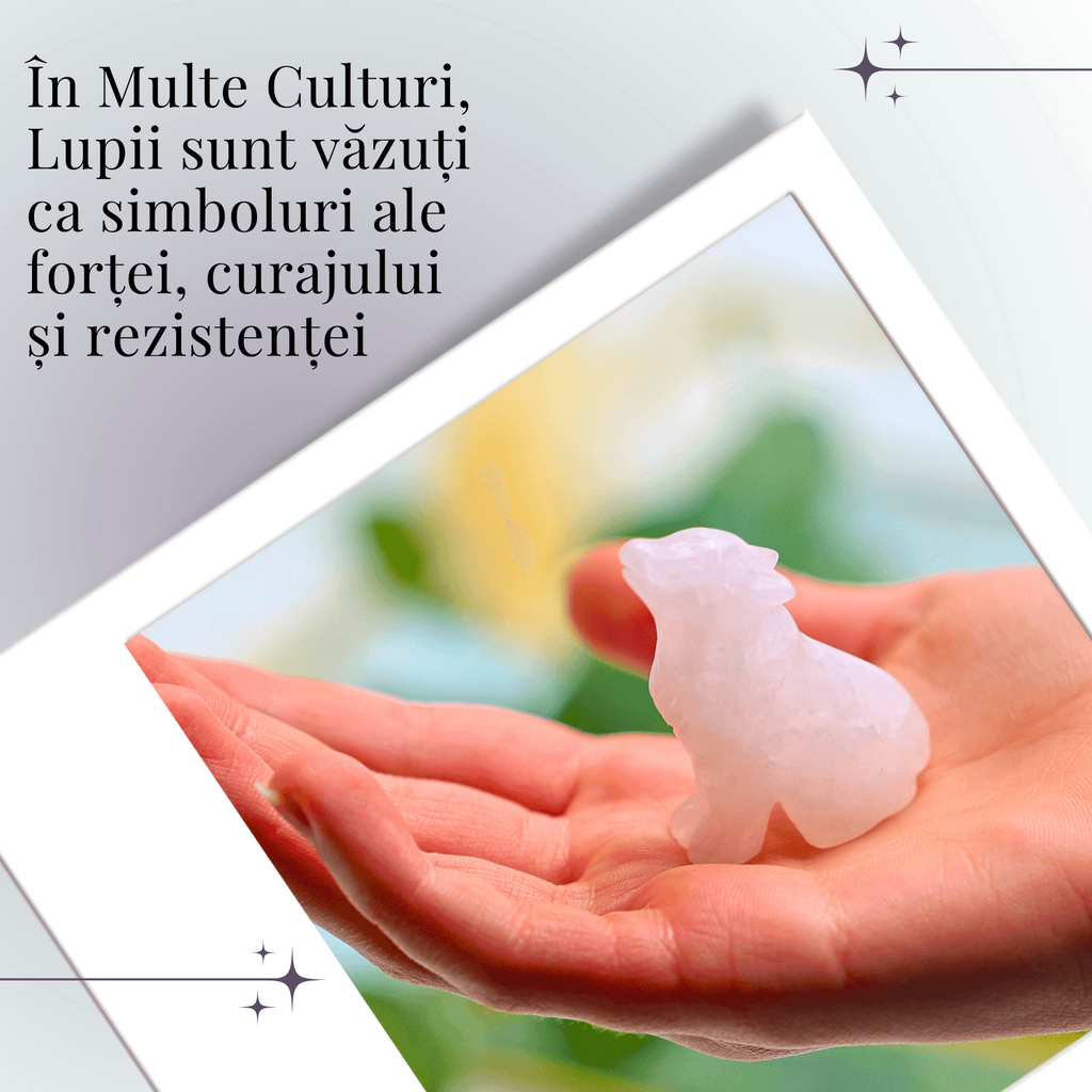 Figurina Lup din Cuart Roz Natural, 5 cm