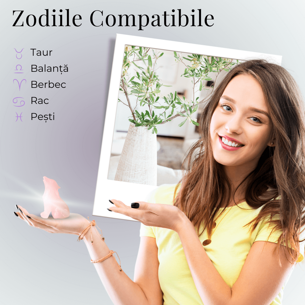 Figurina Lup din Cuart Roz Natural, 5 cm