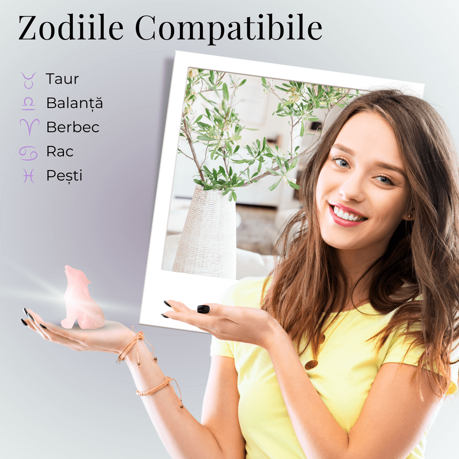Figurina Lup din Cuart Roz Natural, 5 cm