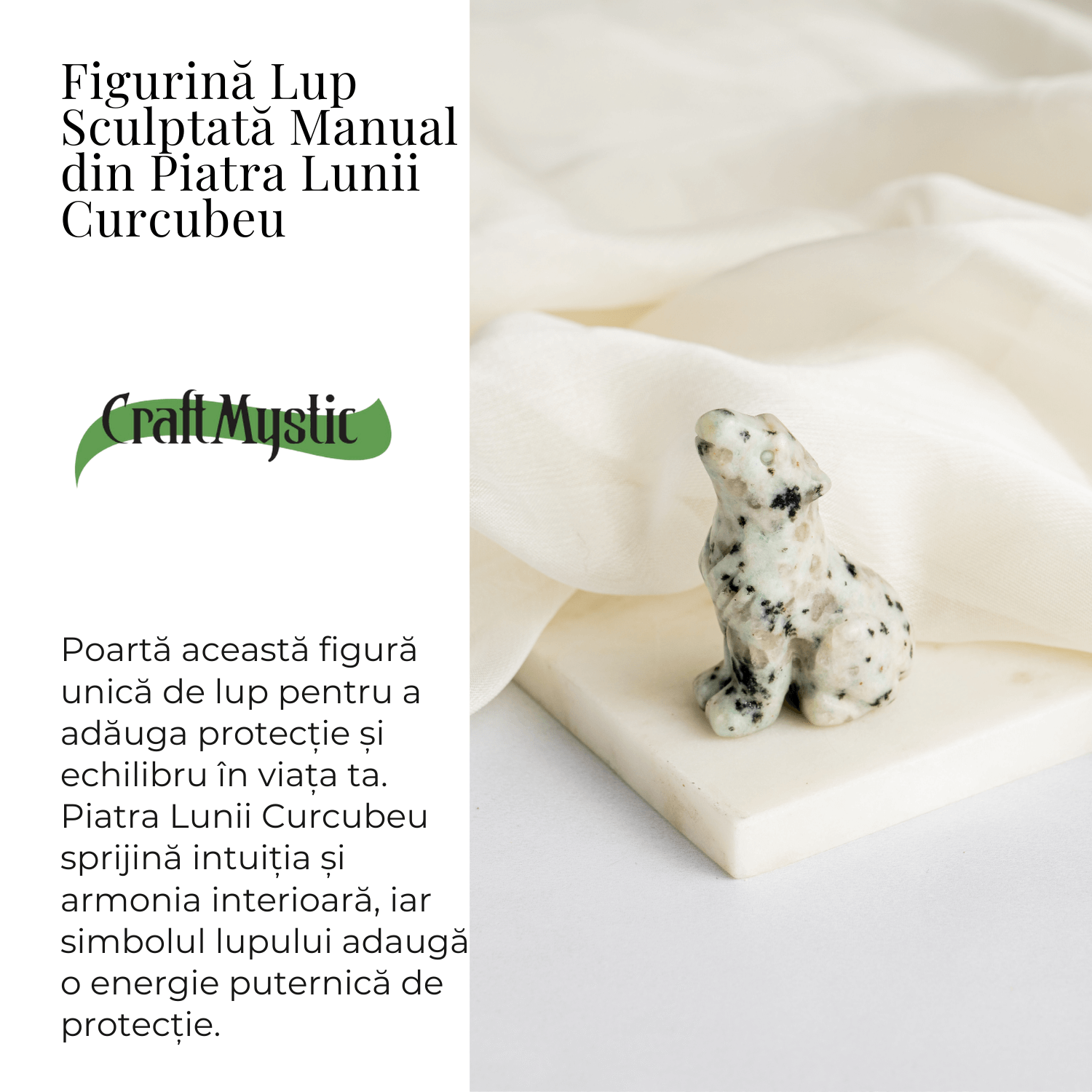 Figurina Lup din Piatra Lunii Curcubeu